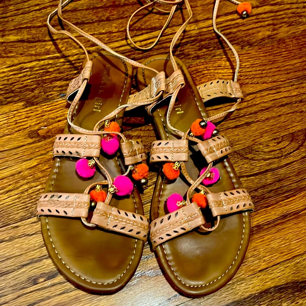 Madden Girl Women's Baliee Flat Sandal- Natural color with orange and pink